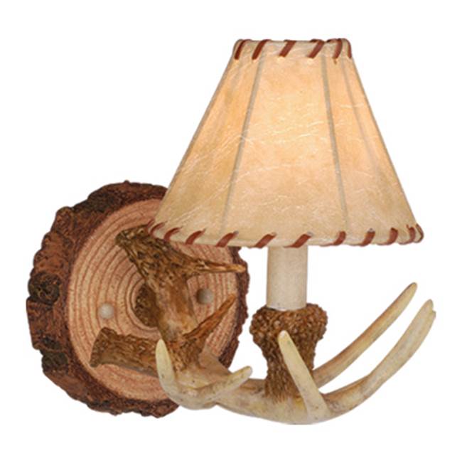 Vaxcel Lodge 1 Light Rustic Wood Antler Armed Wall Sconce Faux Leather Shade