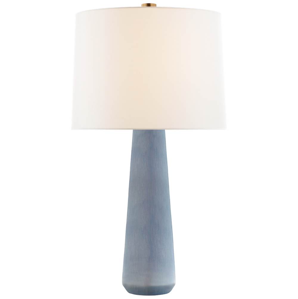 Visual Comfort Signature Collection Athens Large Table Lamp in Polar Blue Crackle with Linen Shade