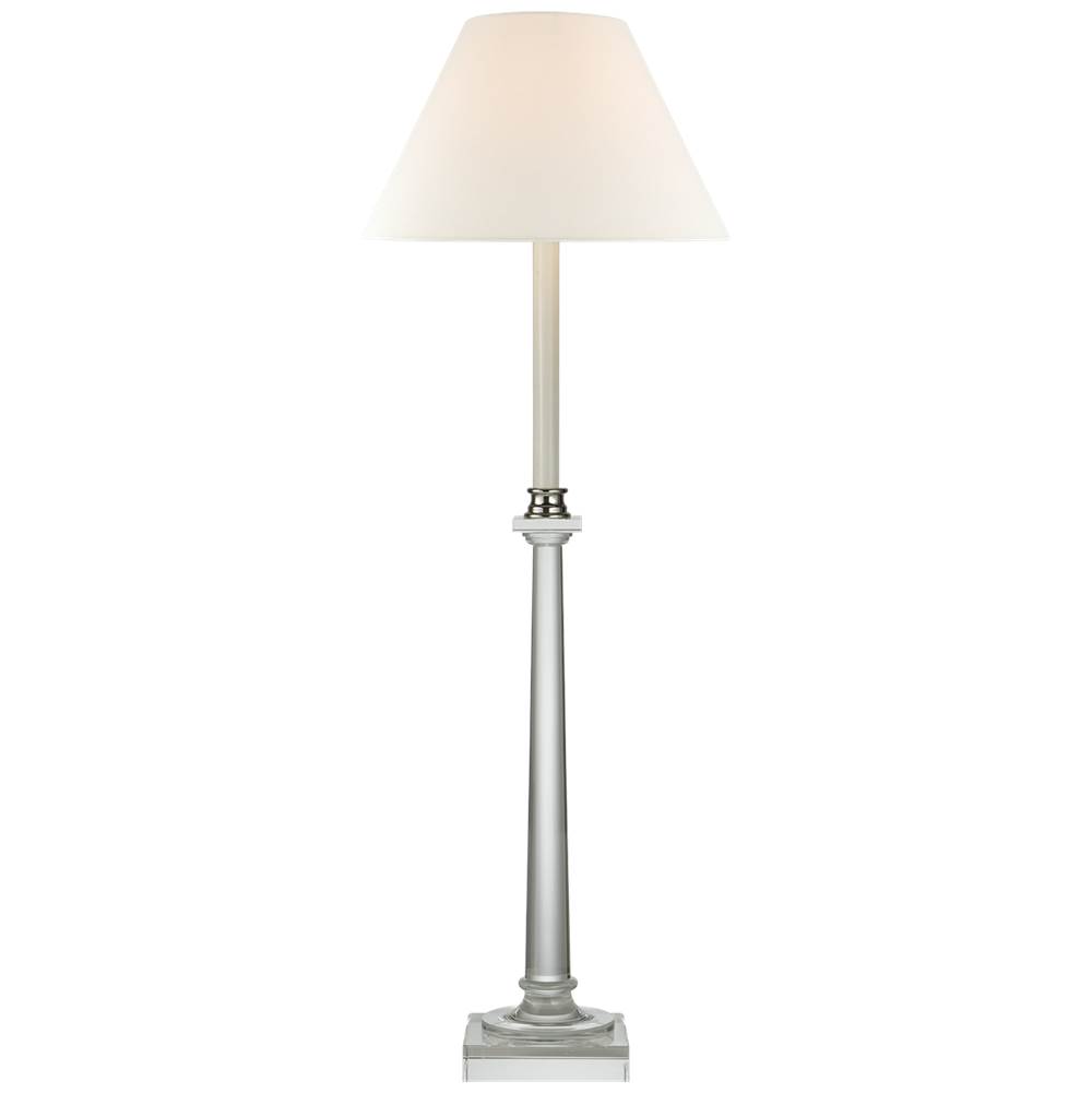 Visual Comfort Signature Collection Swedish Column Buffet Lamp in Crystal with Linen Shade