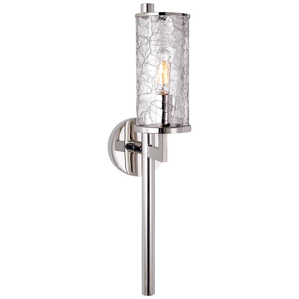 Visual Comfort Signature Collection Liaison Single Sconce in Polished Nickel with Crackle Glass