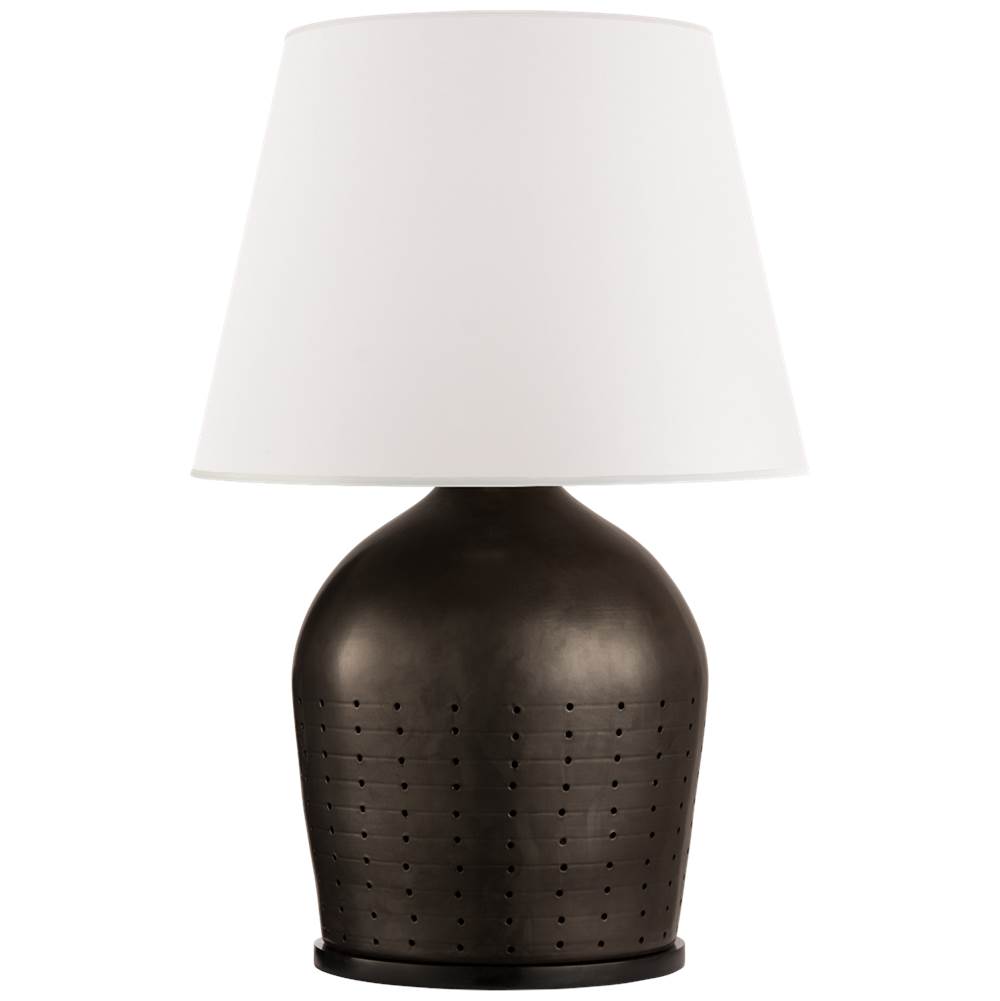 Visual Comfort Signature Collection Halifax Large Table Lamp in Black Ceramic with White Paper Shade