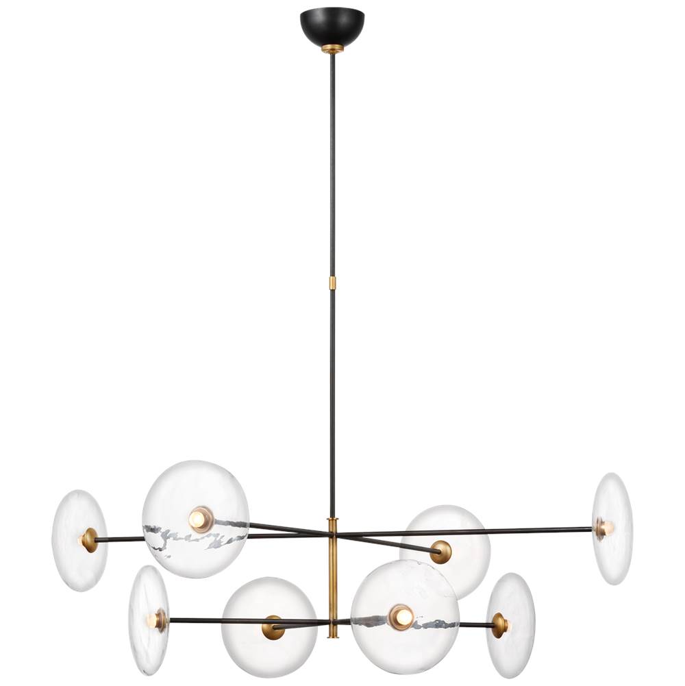 Visual Comfort Signature Collection Calvino X-Large Radial Chandelier in Aged Iron and Hand-Rubbed Antique Brass with Clear Glass