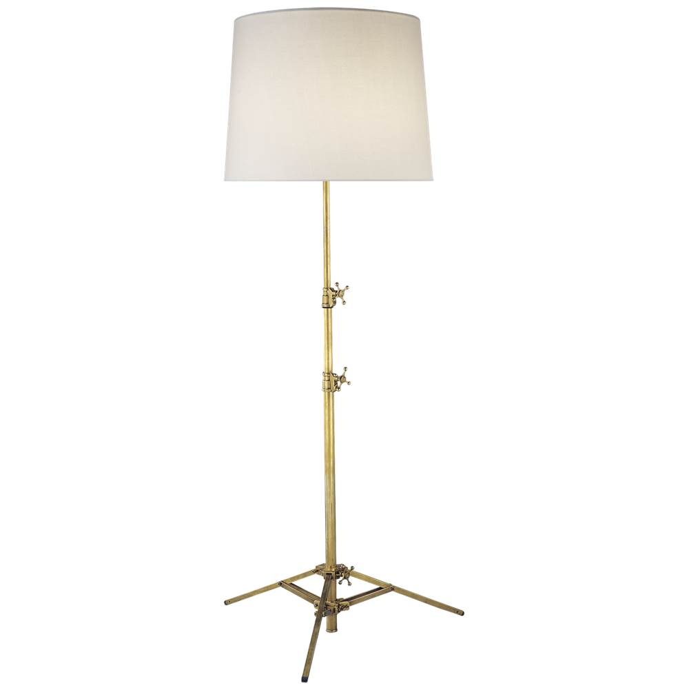 Visual Comfort Signature Collection Studio Floor Lamp in Hand-Rubbed Antique Brass with Linen Shade