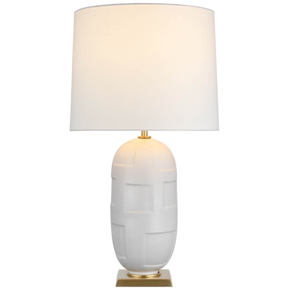 Visual Comfort Signature Collection Incasso Large Table Lamp in Plaster White with Linen Shade