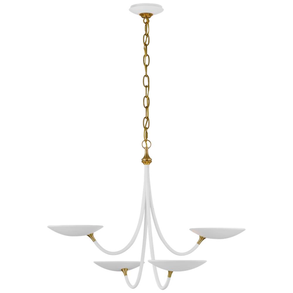 Visual Comfort Signature Collection Keira Medium Chandelier in Matte White and Hand-Rubbed Antique Brass