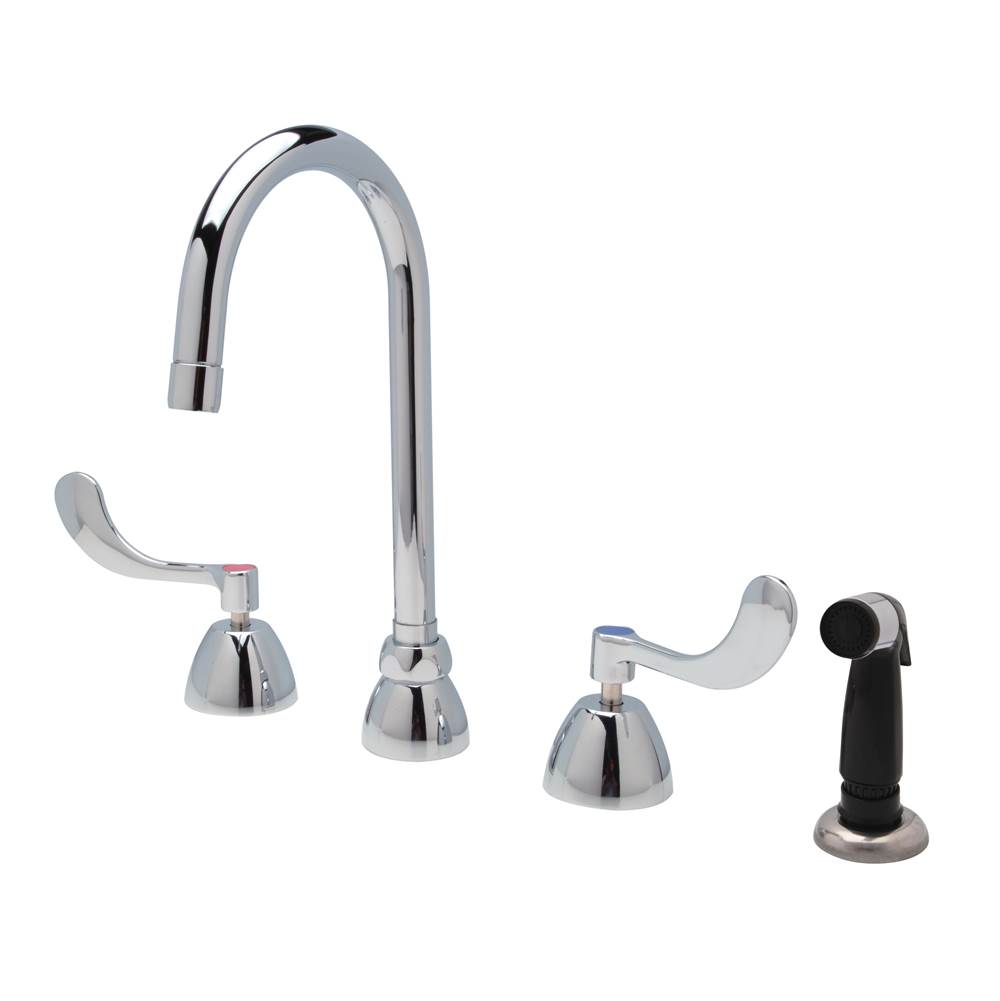 Zurn Industries AquaSpec® Widespread Gooseneck Faucet, 5 3/8'' Spout, 4'' Wrist Blades, 8'' Hose Spray, 2.2 gpm Vandal Resist Flow
